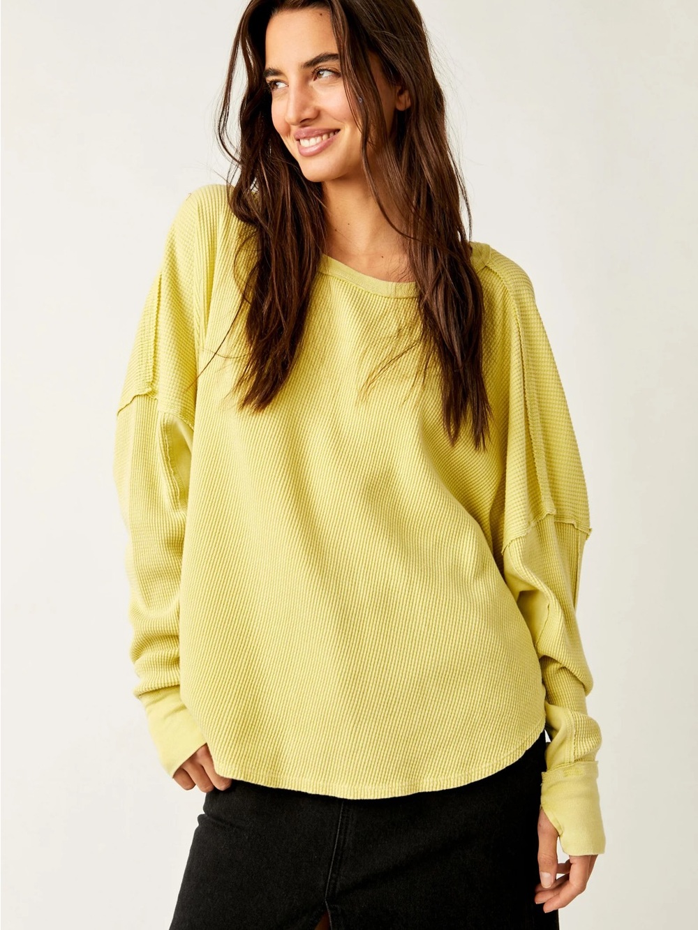 NWT We The Free Microphone Drop Thermal Top in vibrant lemon-grass yellow size S